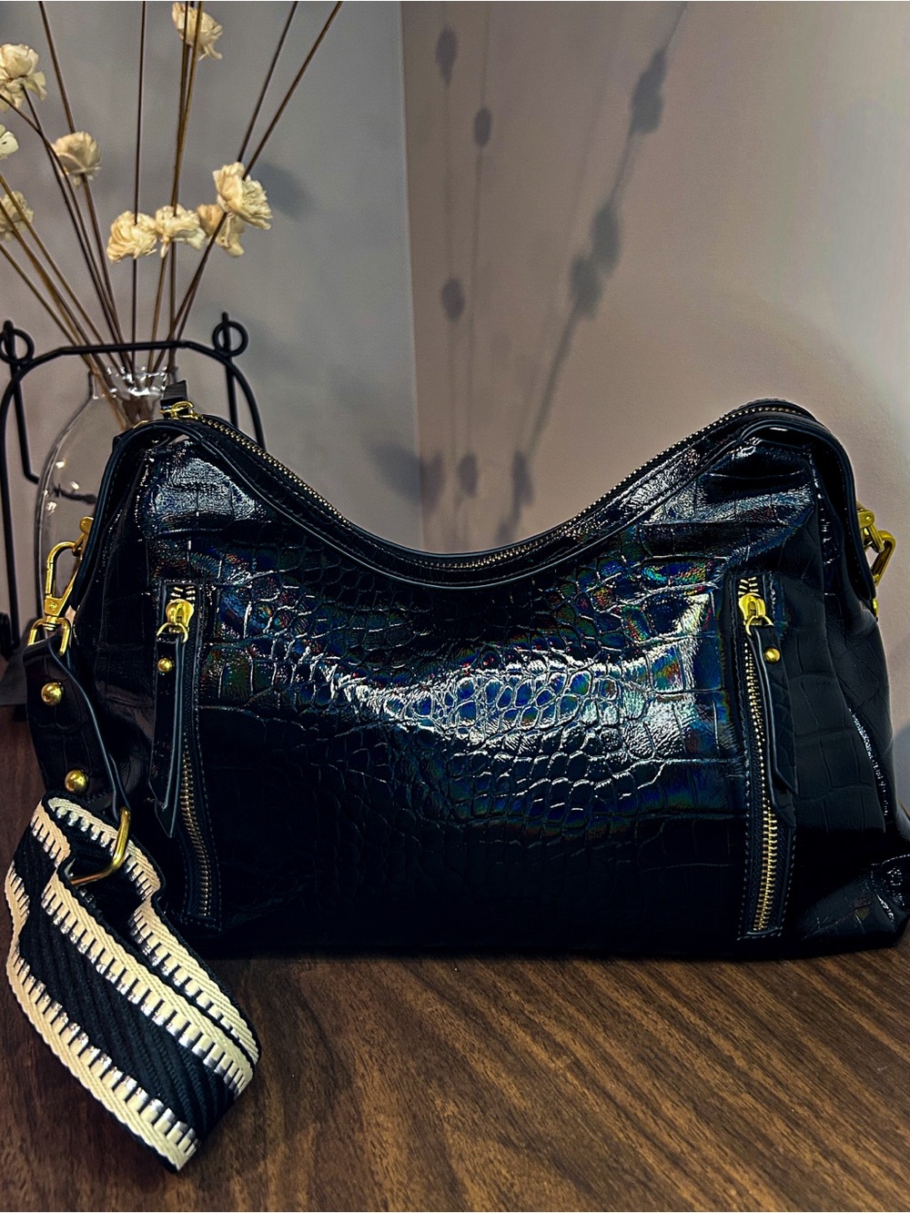 Sharif Legacy Milano Oil Slick Croc Embossed Satchel Crossbody NWOT - Picture 6 of 10